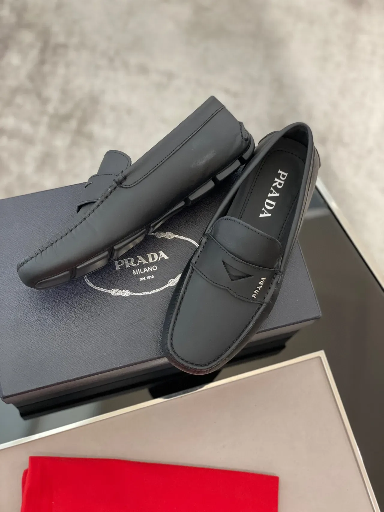 Prada Black Leather Penny Loafer Strap Loafers 8