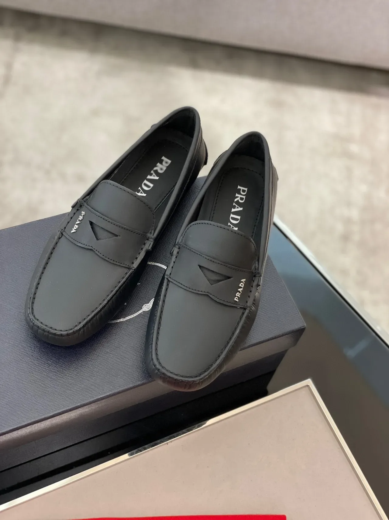 Prada Black Leather Penny Loafer Strap Loafers 9