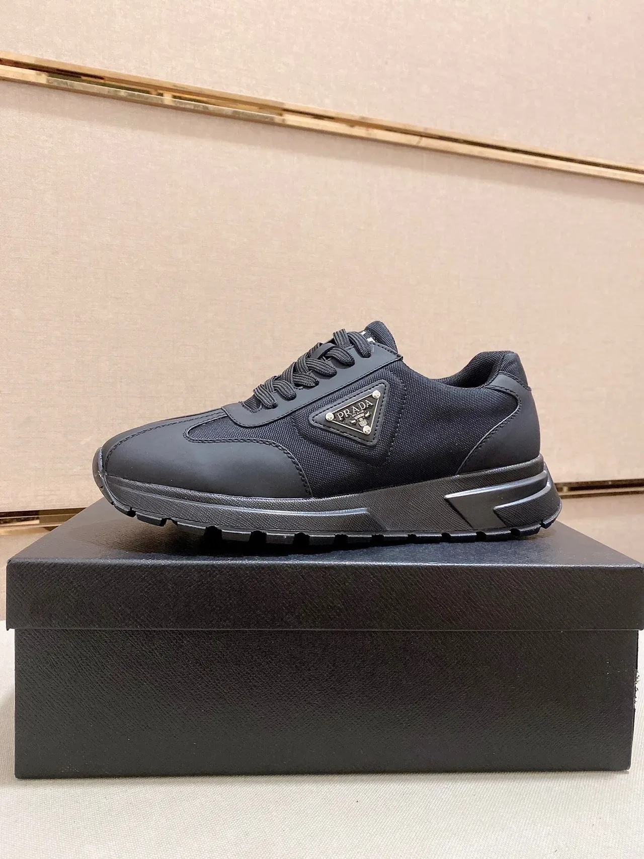 Prada Black Monochrome Mixed-Material Upper Lifestyle Sneakers 2