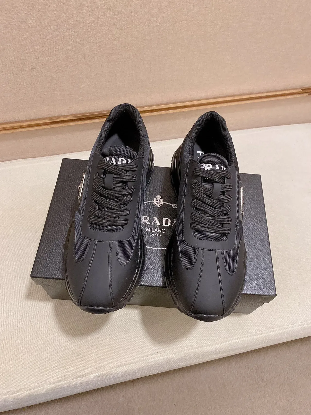 Prada Black Monochrome Mixed-Material Upper Lifestyle Sneakers 6