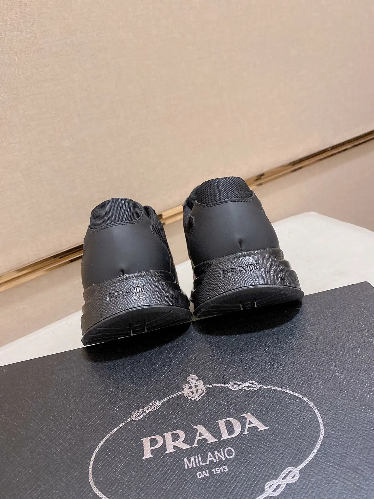 Prada Black Monochrome Mixed-Material Upper Lifestyle Sneakers 8