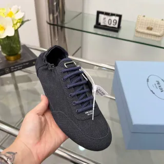 Prada Black Navy Woven Upper Braided Laces Canvas Shoes