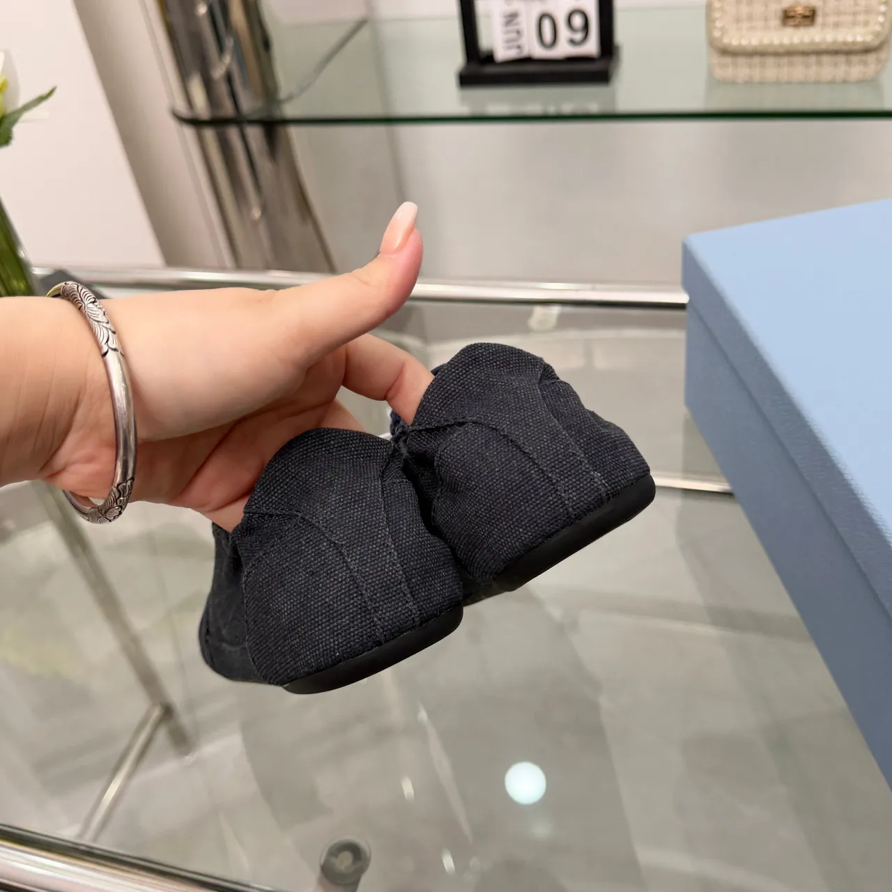 Prada Preto Marinho Tecido Superior Trançado Cordões Lona Sapatos 4