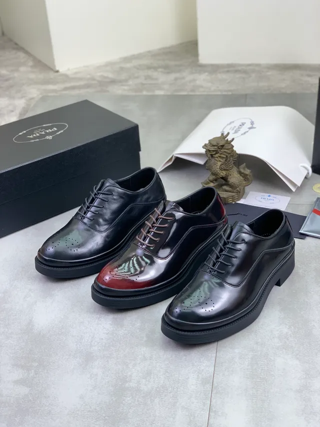 Prada Black Polished Leather Perforations Brogue 2
