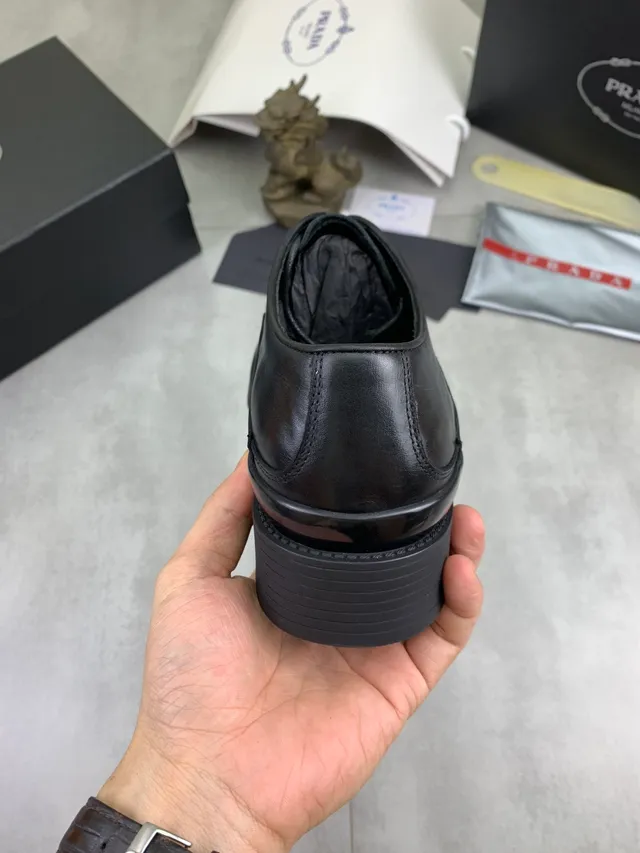 Prada Black Polished Leather Perforations Brogue 4