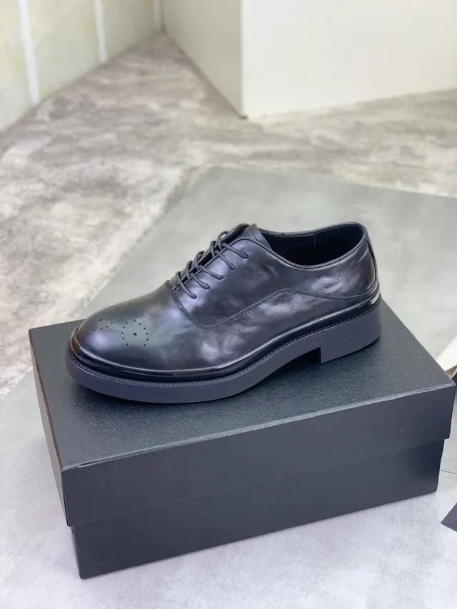 Prada Black Polished Leather Perforations Brogue 5