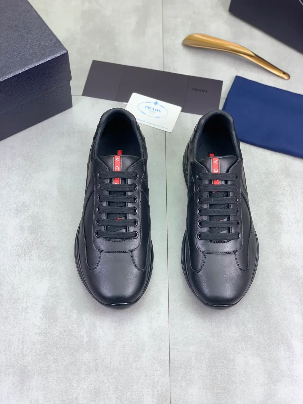 Prada Black Red Smooth Leather V-Panel Stitching Lifestyle Sneakers 4