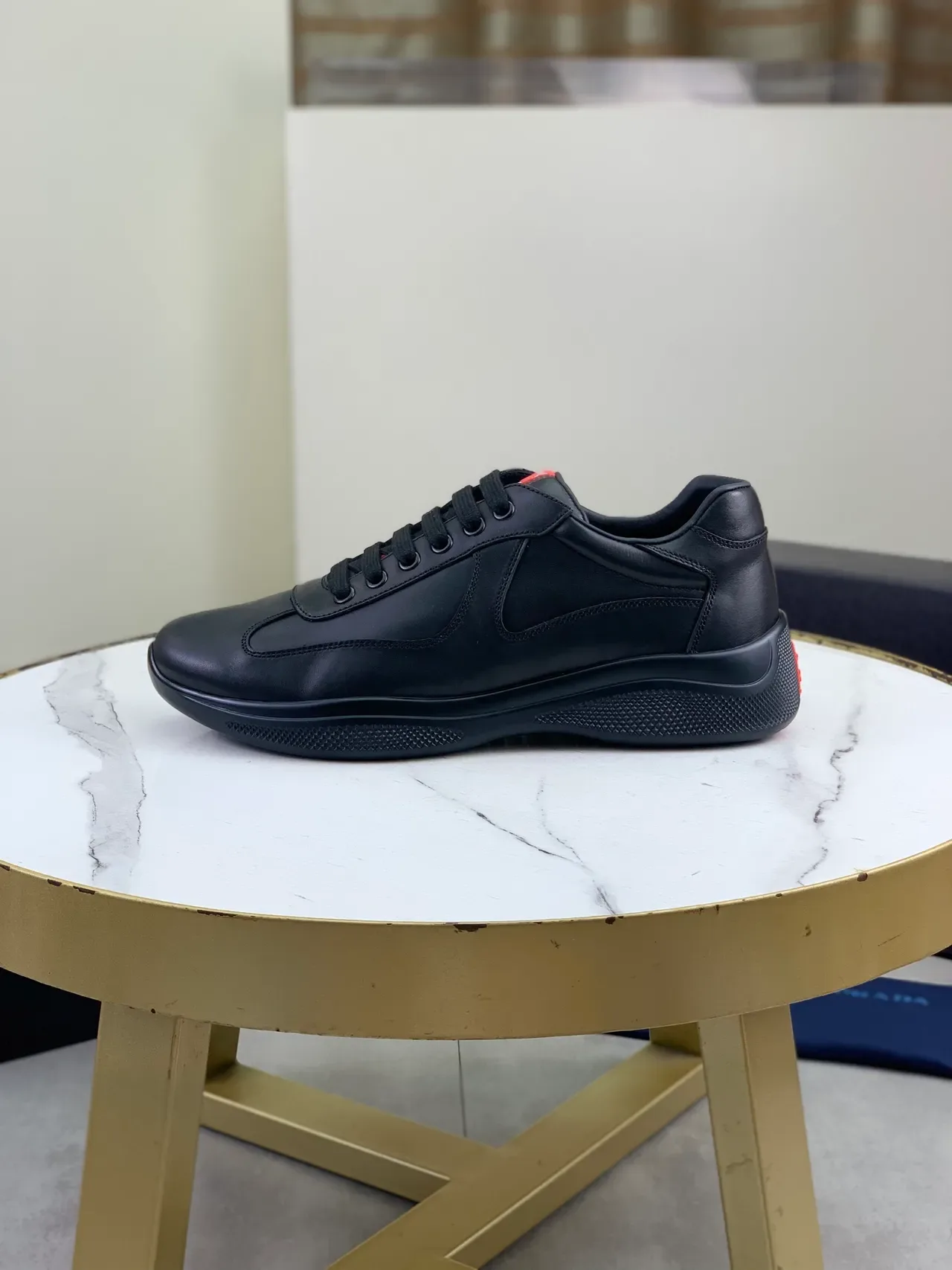 Prada Black Red Smooth Leather V-Panel Stitching Lifestyle Sneakers 5