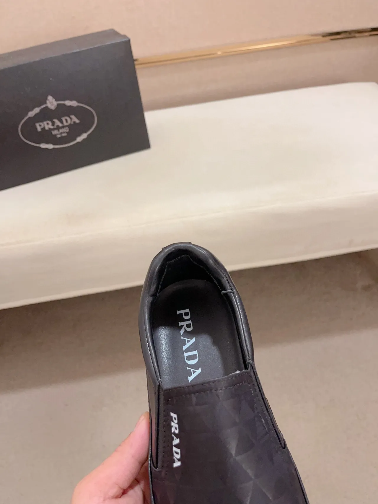 Prada Black Slip-On Textured Geometric Upper Loafer 6