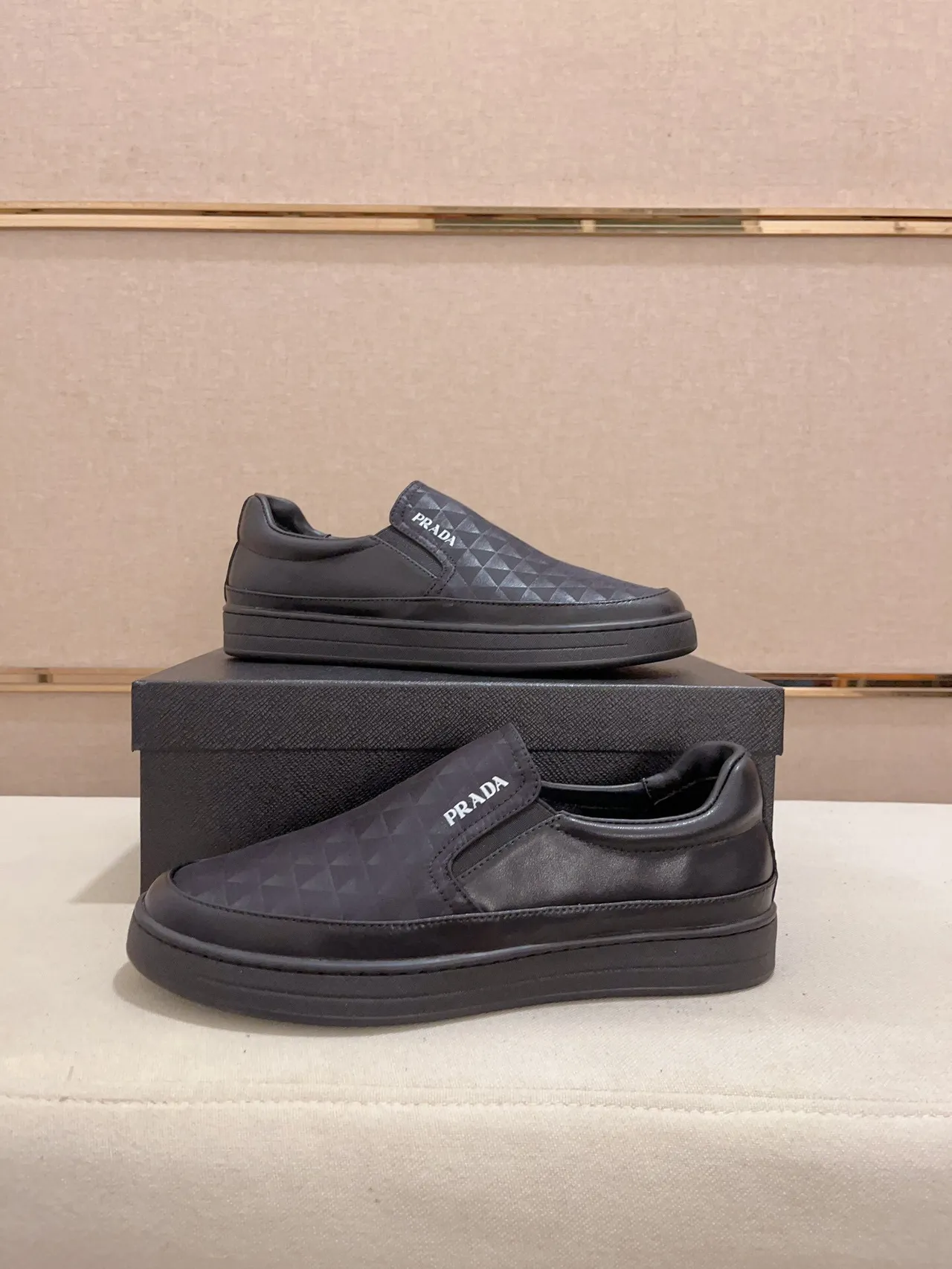 Prada Black Slip-On Textured Geometric Upper Loafer 7