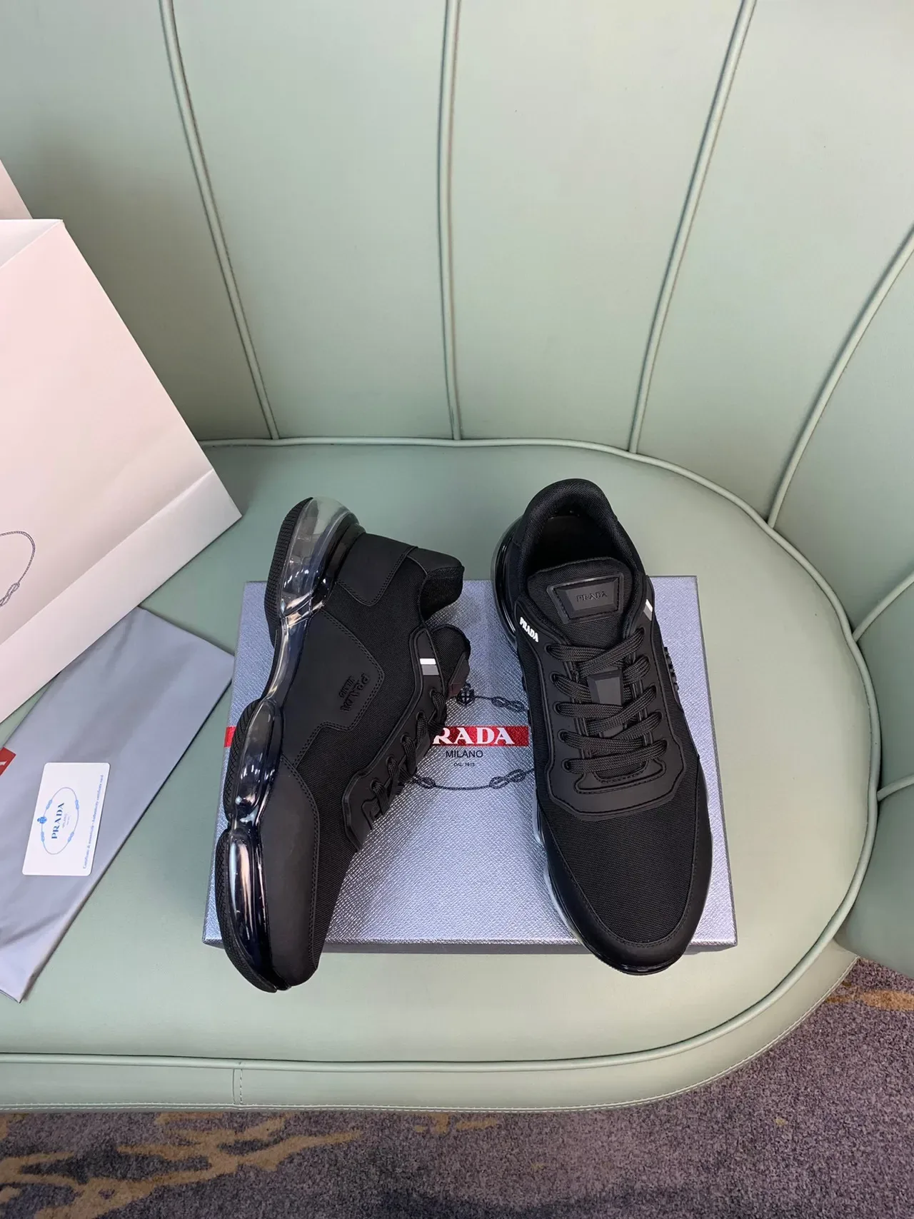 Prada negros transparentes monocromáticas Air-Unit Sole lifestyle zapatillas 5