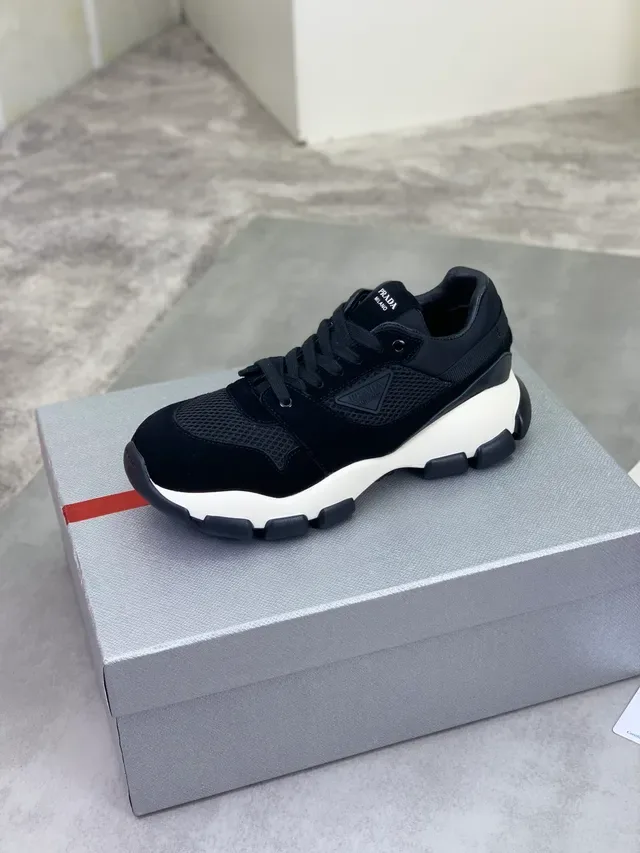 Prada Black White Chunky Sole Suede And Mesh Upper Lifestyle Sneakers 5