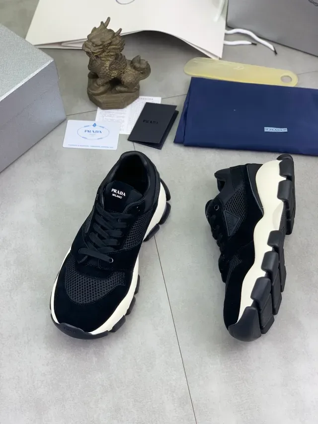 Prada Black White Chunky Sole Suede And Mesh Upper Lifestyle Sneakers 6