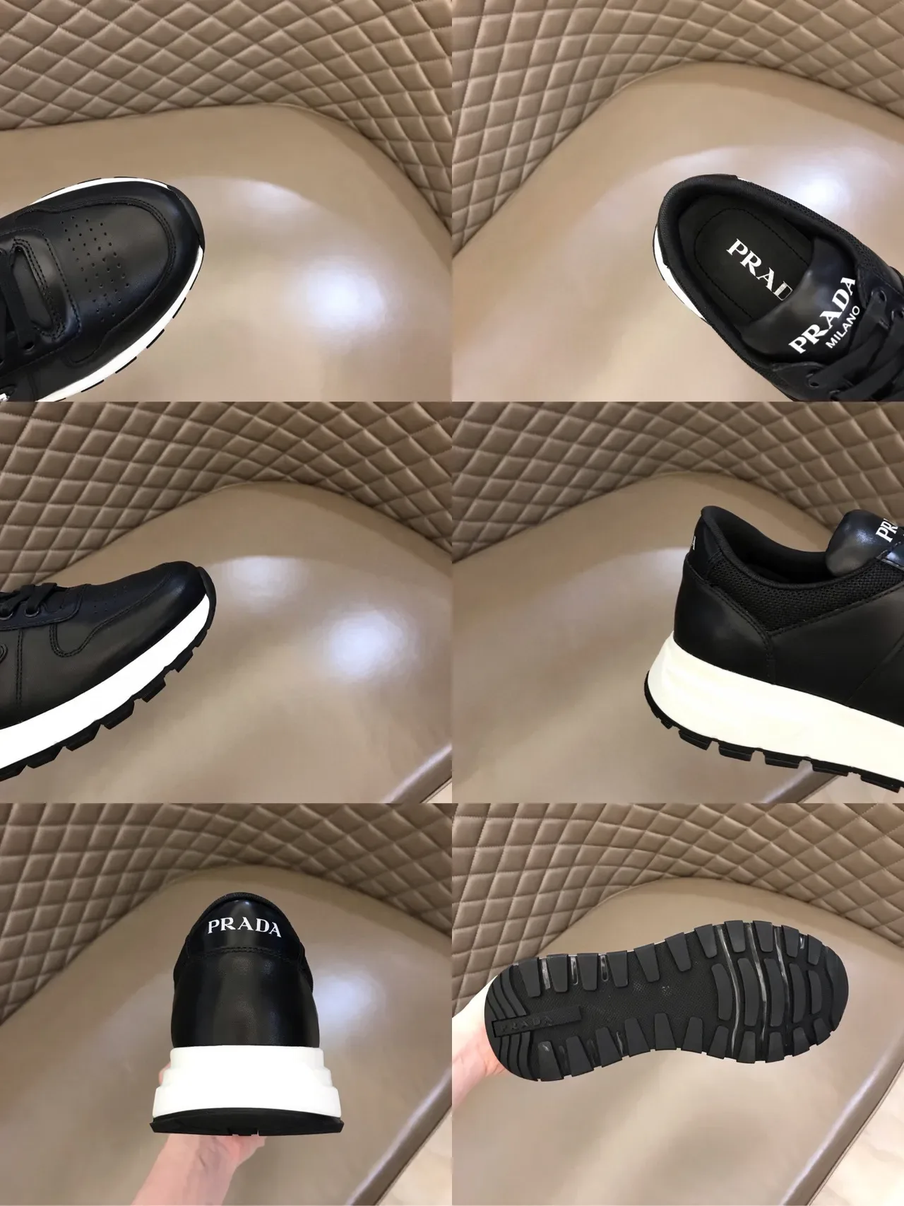 Prada Black White Leather Upper Platform Sole Lifestyle Sneakers 2
