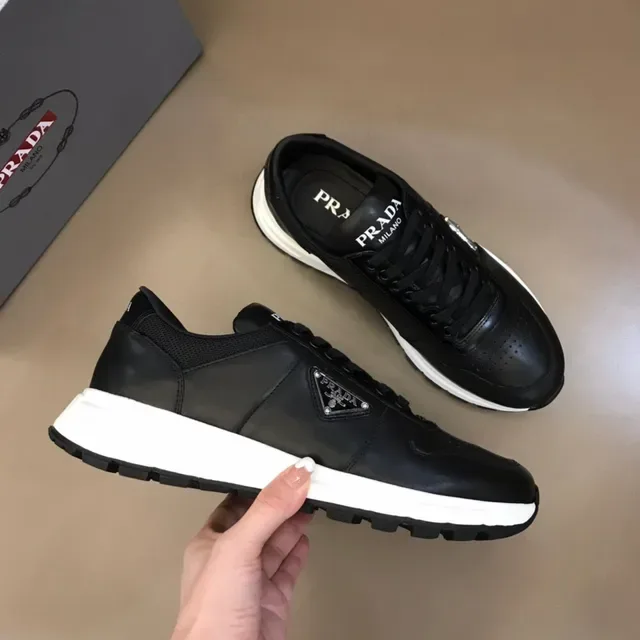 Prada Black White Leather Upper Platform Sole Lifestyle Sneakers 6