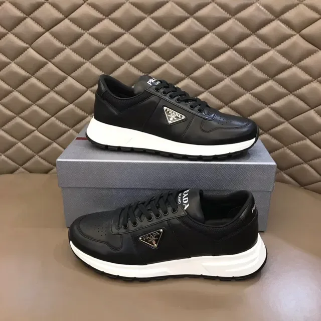 Prada Black White Leather Upper Platform Sole Lifestyle Sneakers 7