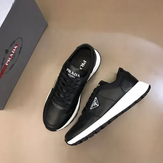 Prada Black White Leather Upper Platform Sole Lifestyle Sneakers 8