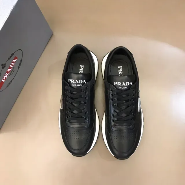 Prada Black White Leather Upper Platform Sole Lifestyle Sneakers 9