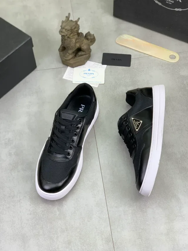 Prada Black White Mesh And Leather Upper Cupsole Lifestyle Sneakers 5