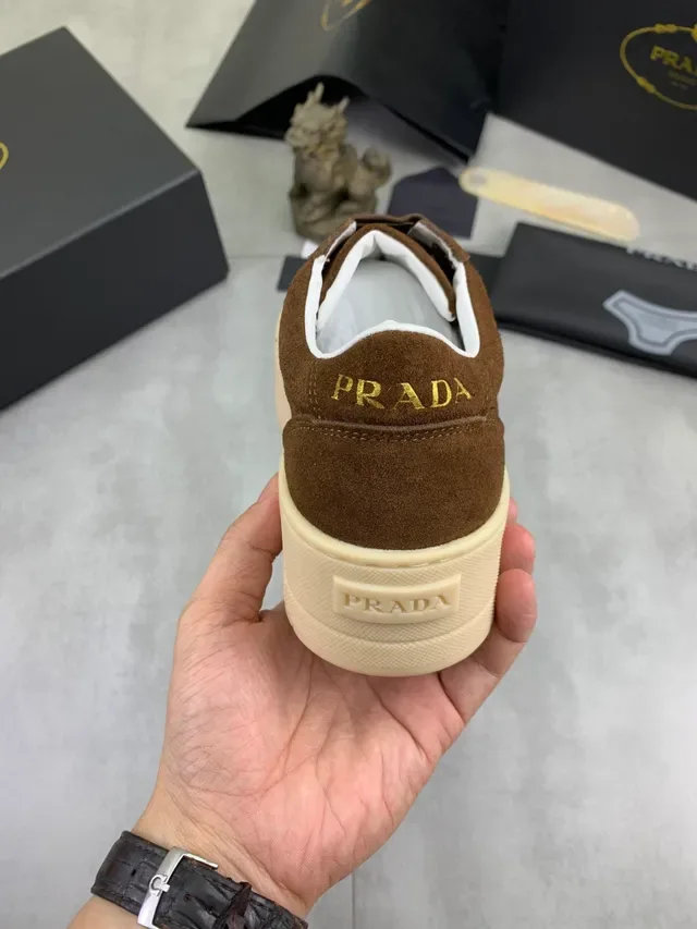 Prada Brown Beige Suede Upper Platform Sole Lifestyle Sneakers 3
