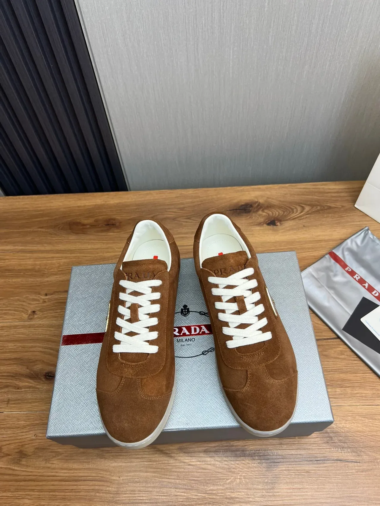 Prada Brown White Suede Upper Laces Lifestyle Sneakers 2