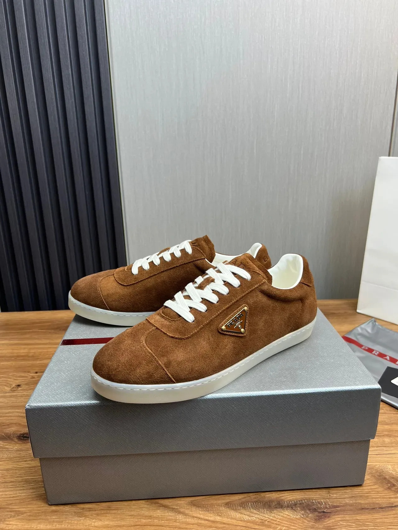 Prada Brown White Suede Upper Laces Lifestyle Sneakers 3
