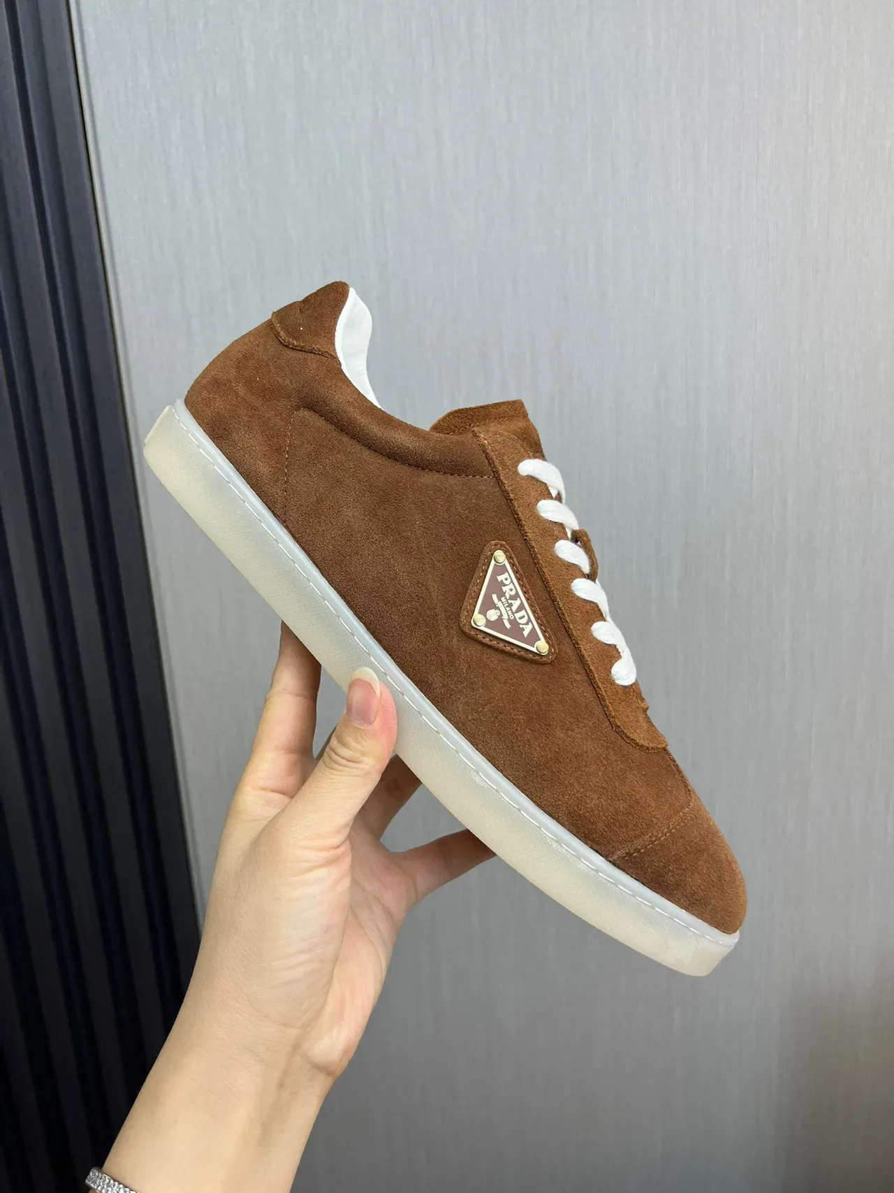 Prada Brown White Suede Upper Laces Lifestyle Sneakers 4