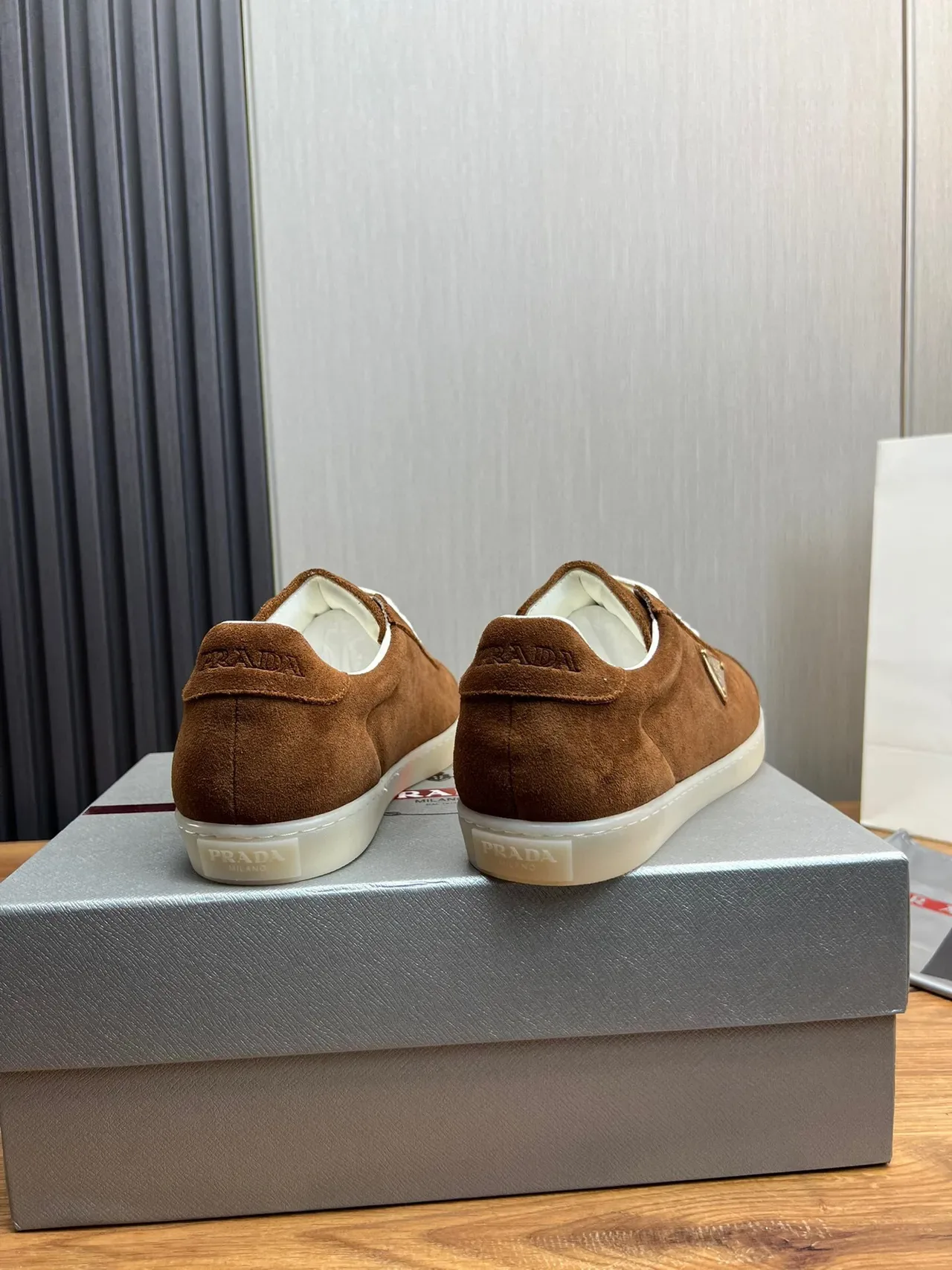 Prada Brown White Suede Upper Laces Lifestyle Sneakers 5