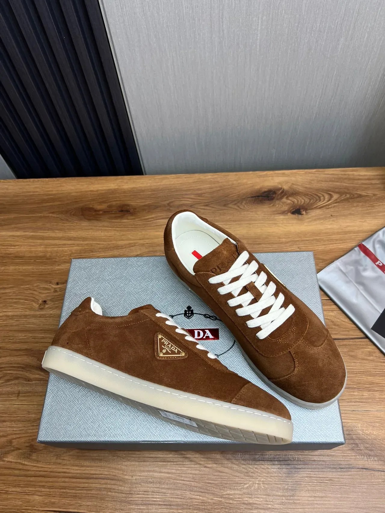 Prada Brown White Suede Upper Laces Lifestyle Sneakers 6