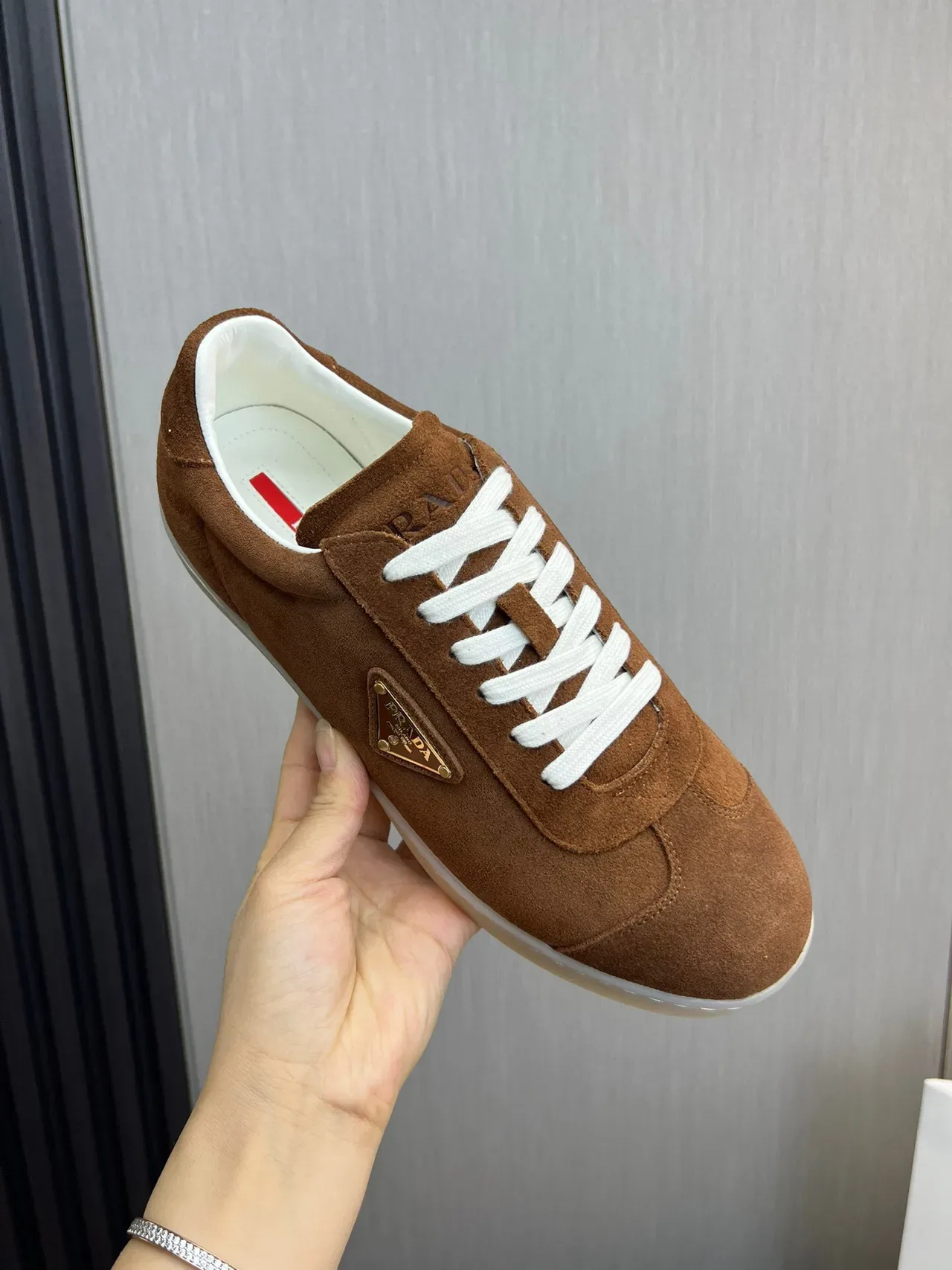 Prada Brown White Suede Upper Laces Lifestyle Sneakers 7