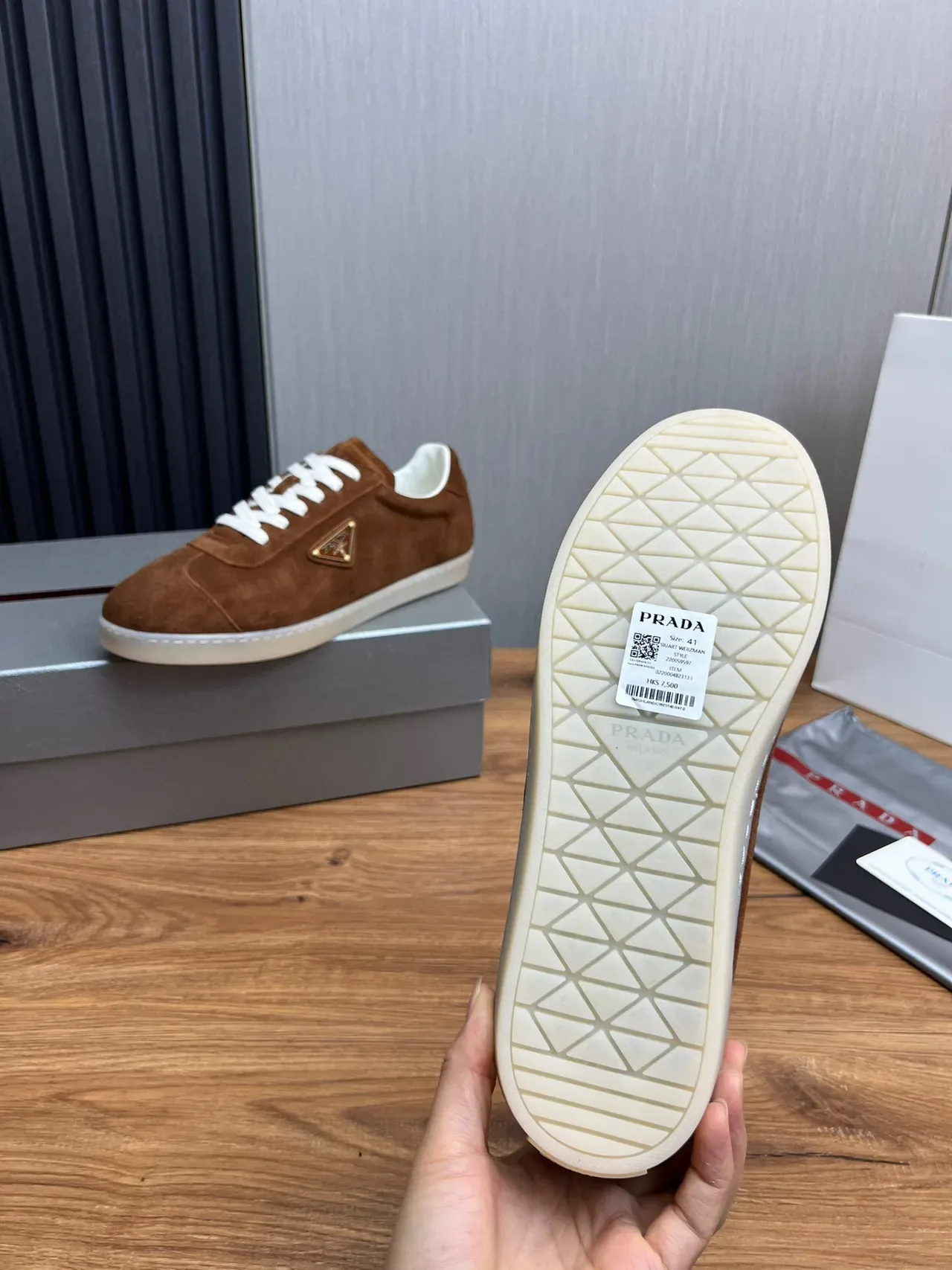 Prada Brown White Suede Upper Laces Lifestyle Sneakers 9