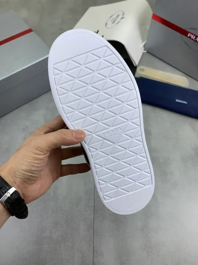 Prada Burgundy White Platform Sole Mixed-Material Upper Lifestyle Sneakers 2