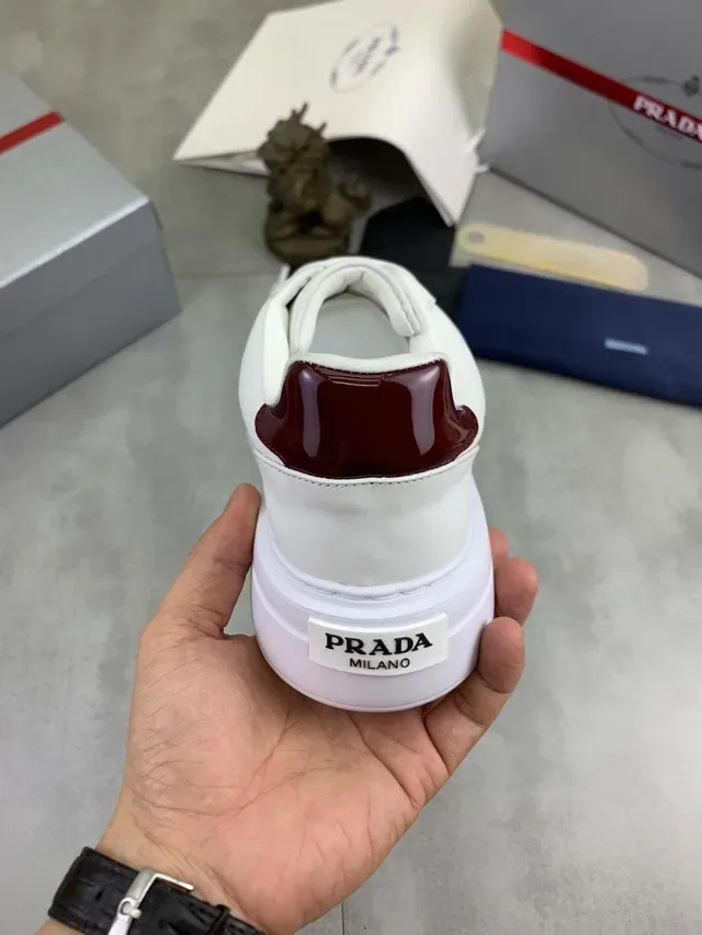 Prada Burgundy White Platform Sole Mixed-Material Upper Lifestyle Sneakers 3
