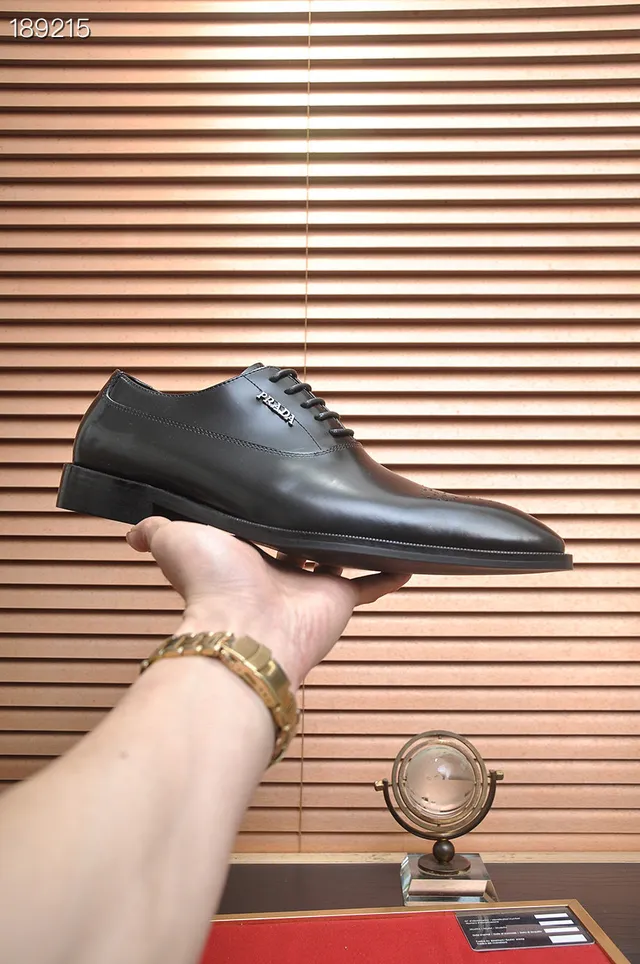 Prada Cap-Toe Full Brogue Black Oxford Shoes 7