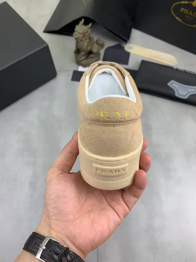 Prada Cloudbust Beige Suede Platform Lifestyle Sneaker 3