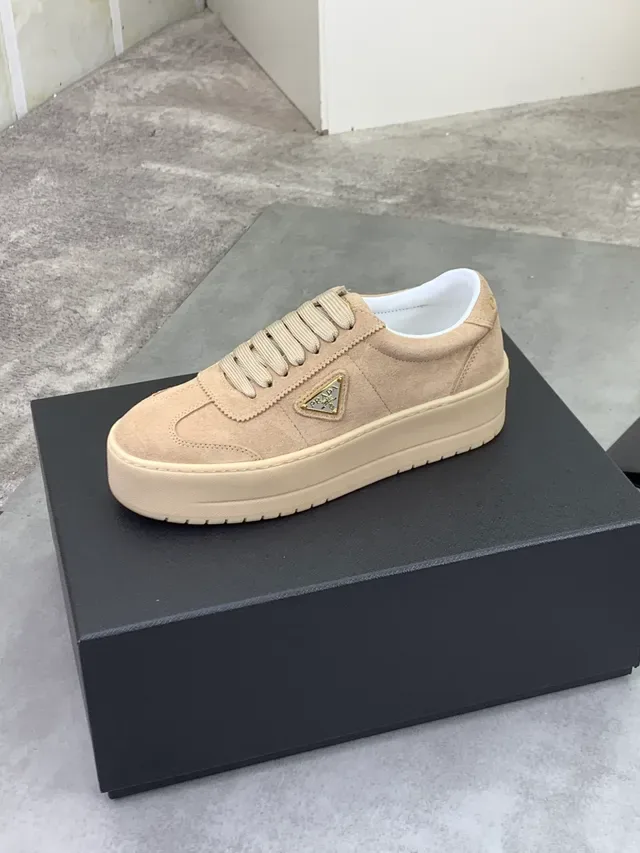 Prada Cloudbust Beige Suede Platform Lifestyle Sneaker 4