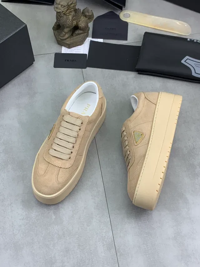 Prada Cloudbust Beige Suede Platform Lifestyle Sneaker 5