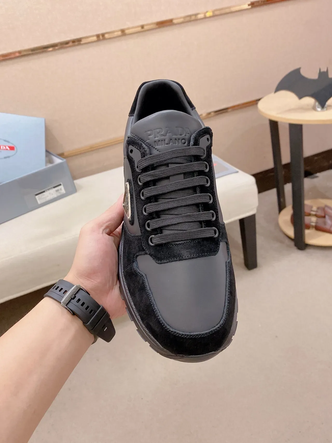 Prada Cloudbust Black and Charcoal Suede Leather Chunky Sneakers 5