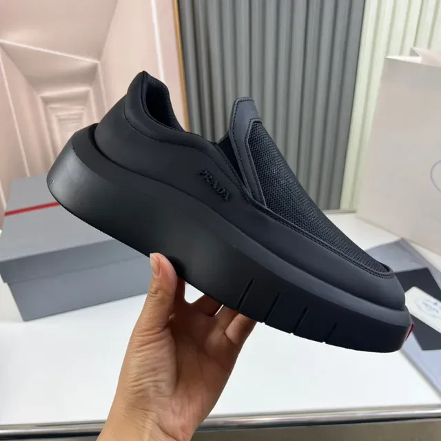 Prada Cloudbust Black Gray Slip-On Mesh-and-Leather Upper Lifestyle Sneakers 4