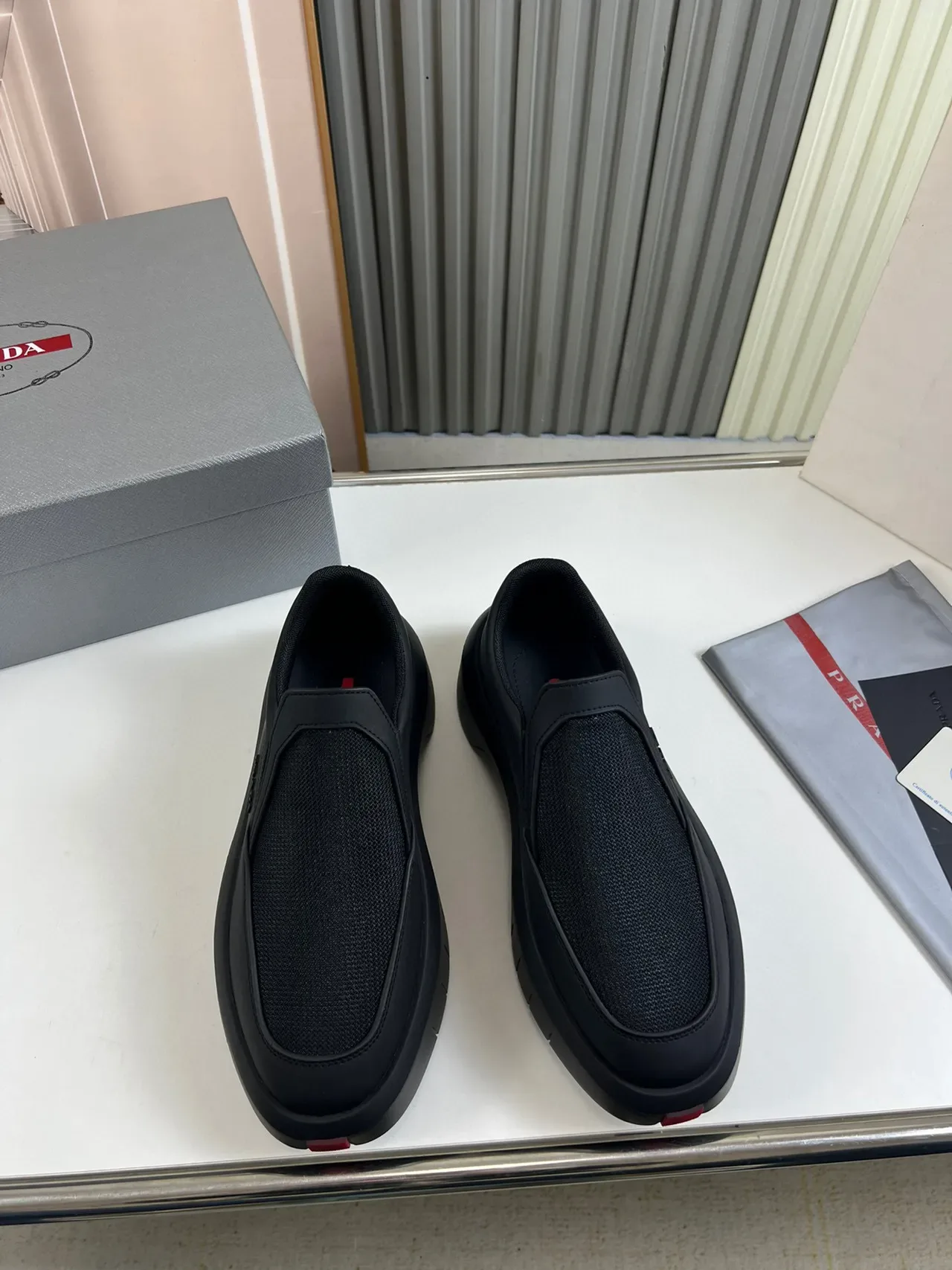 Prada Cloudbust Black Gray Slip-On Mesh-and-Leather Upper Lifestyle Sneakers 8