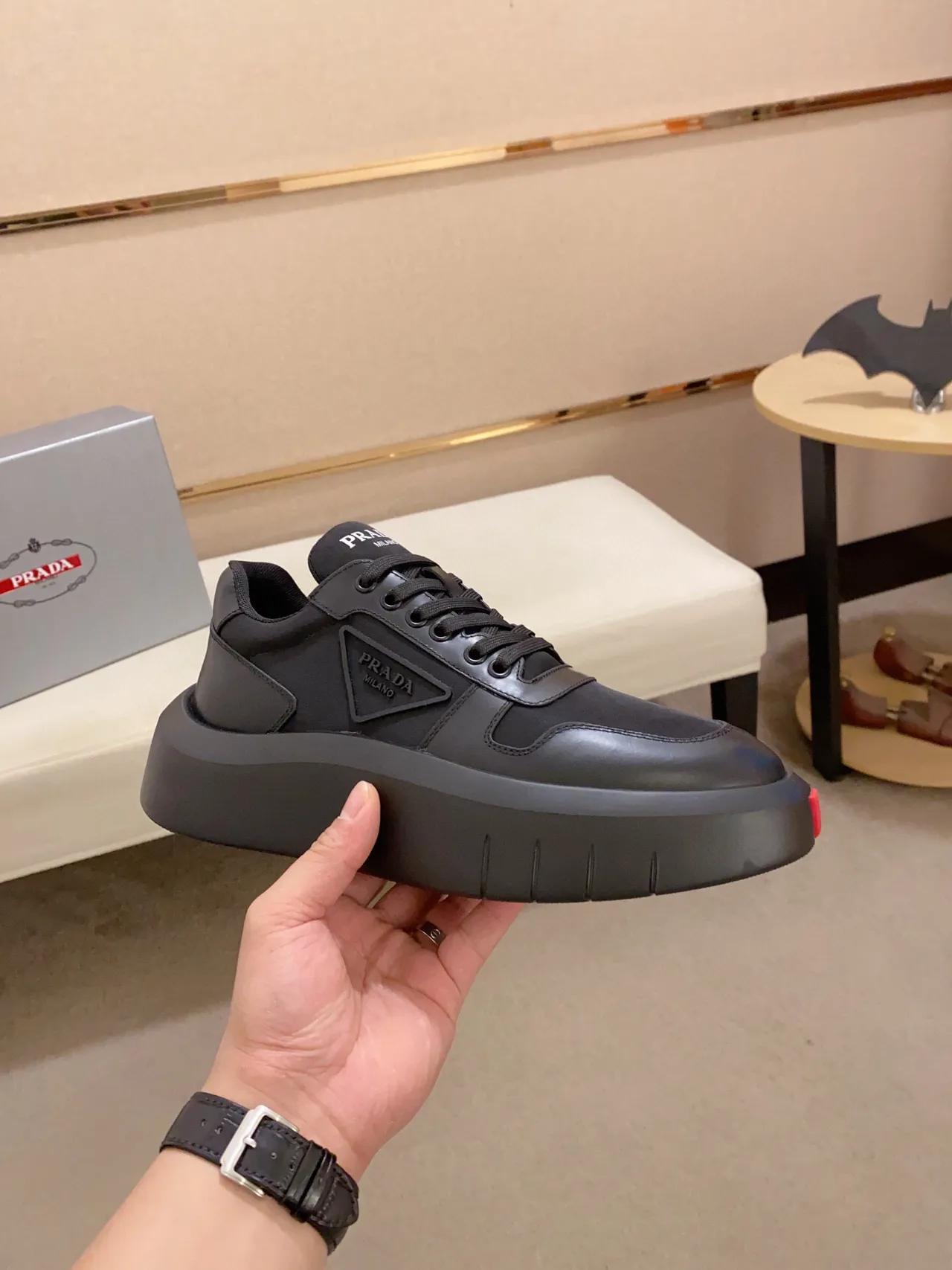 Prada Cloudbust Black Paneled Leather Lifestyle Sneakers 4