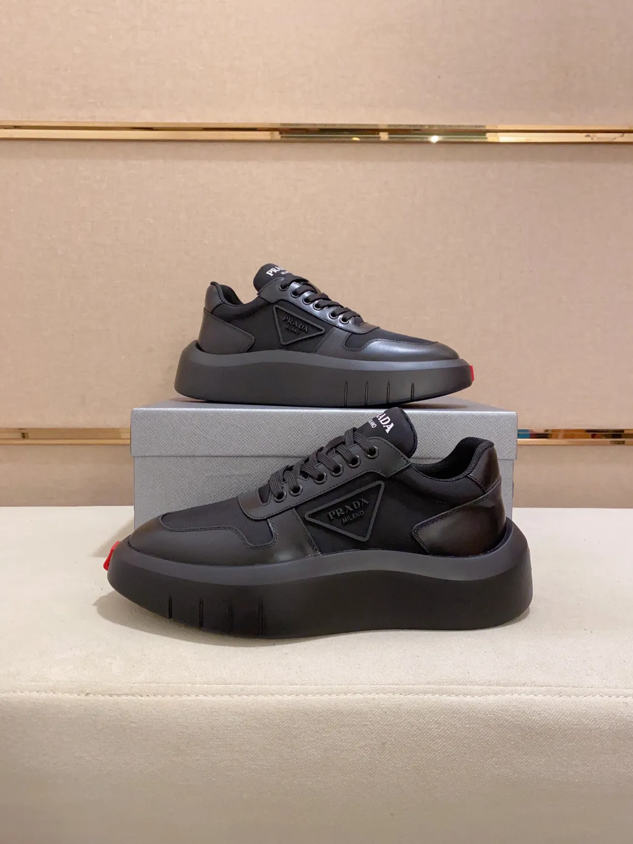 Prada Cloudbust Black Paneled Leather Lifestyle Sneakers 5