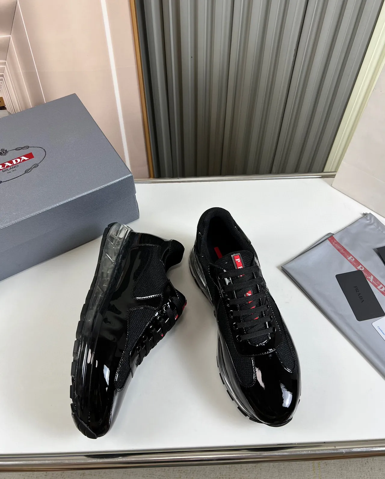 Prada Cloudbust Black Patent and Mesh Lifestyle Sneakers 5