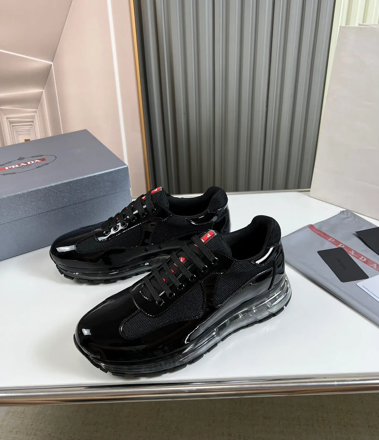 Prada Cloudbust Black Patent and Mesh Lifestyle Sneakers 7