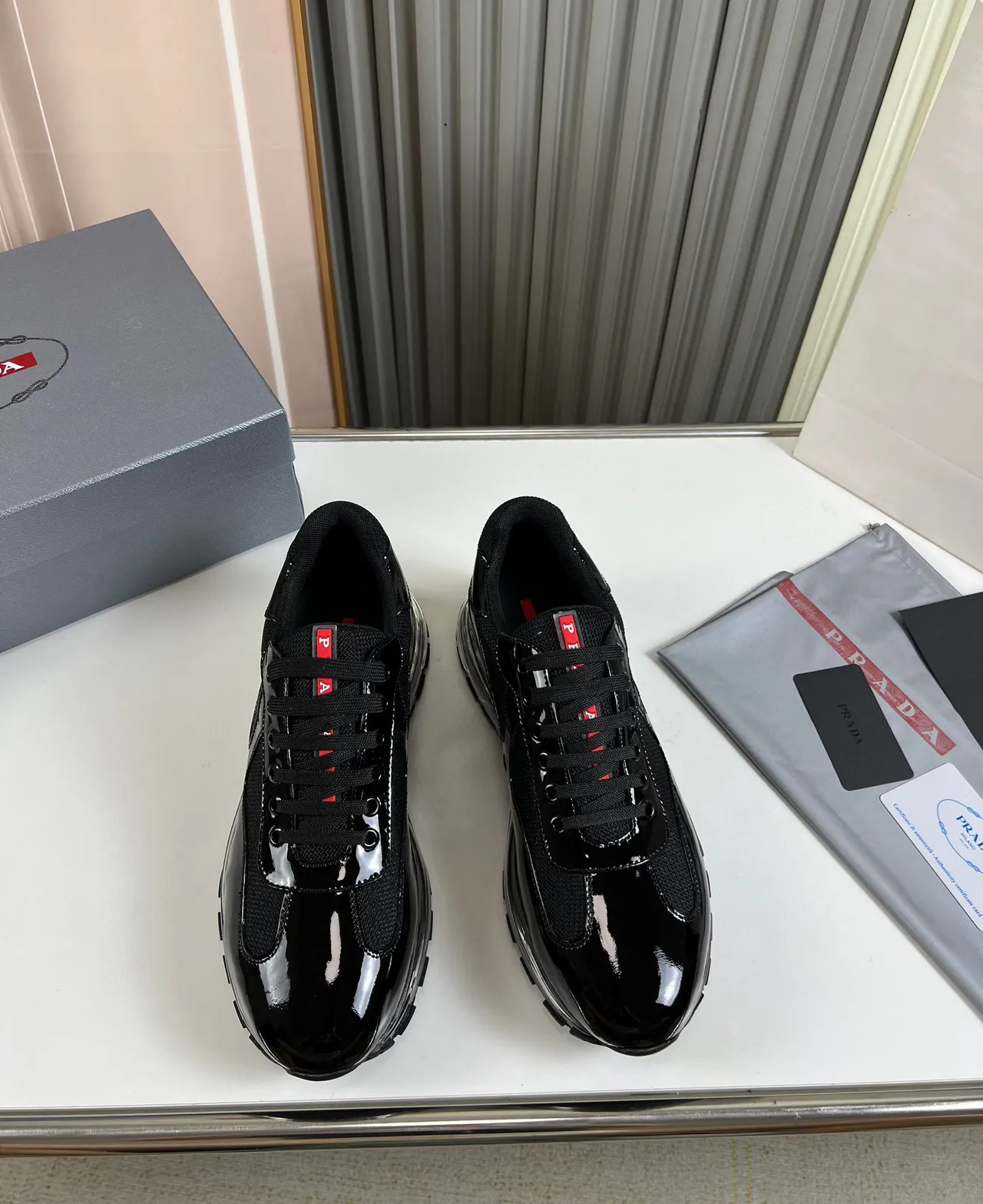 Prada Cloudbust Black Patent and Mesh Lifestyle Sneakers 8
