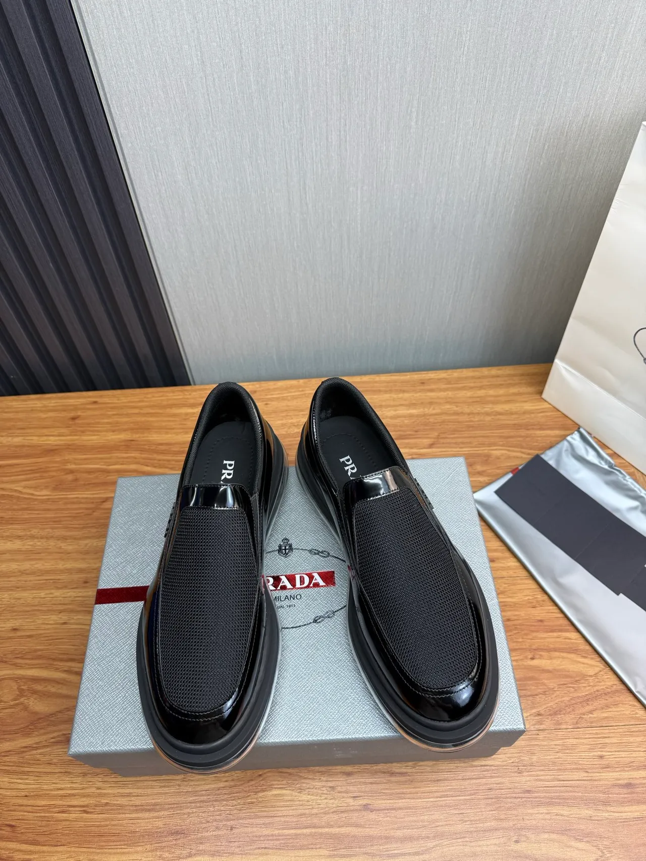 Prada Cloudbust Black Patent and Mesh Loafers 2