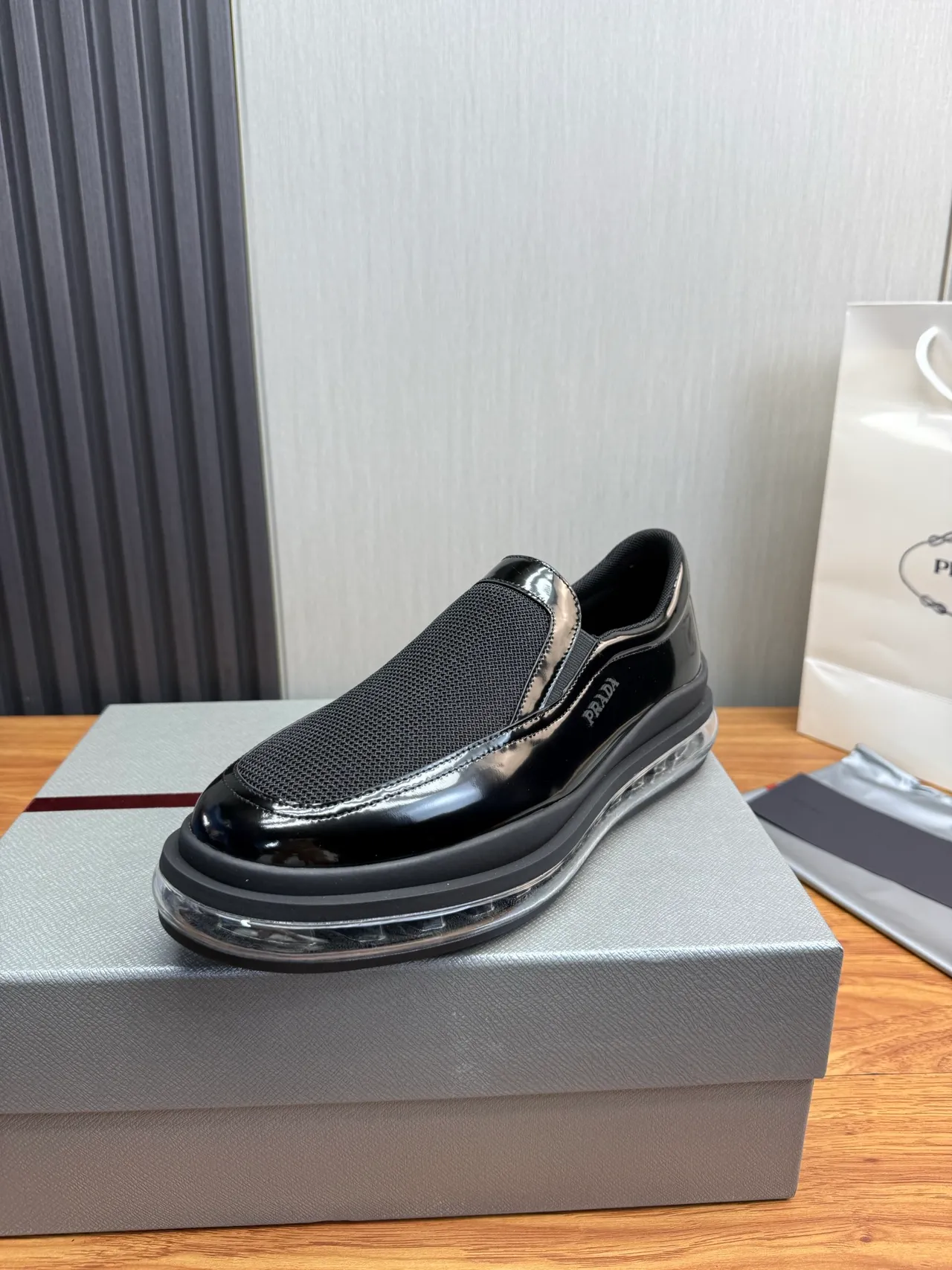 Prada Cloudbust Black Patent and Mesh Loafers 3