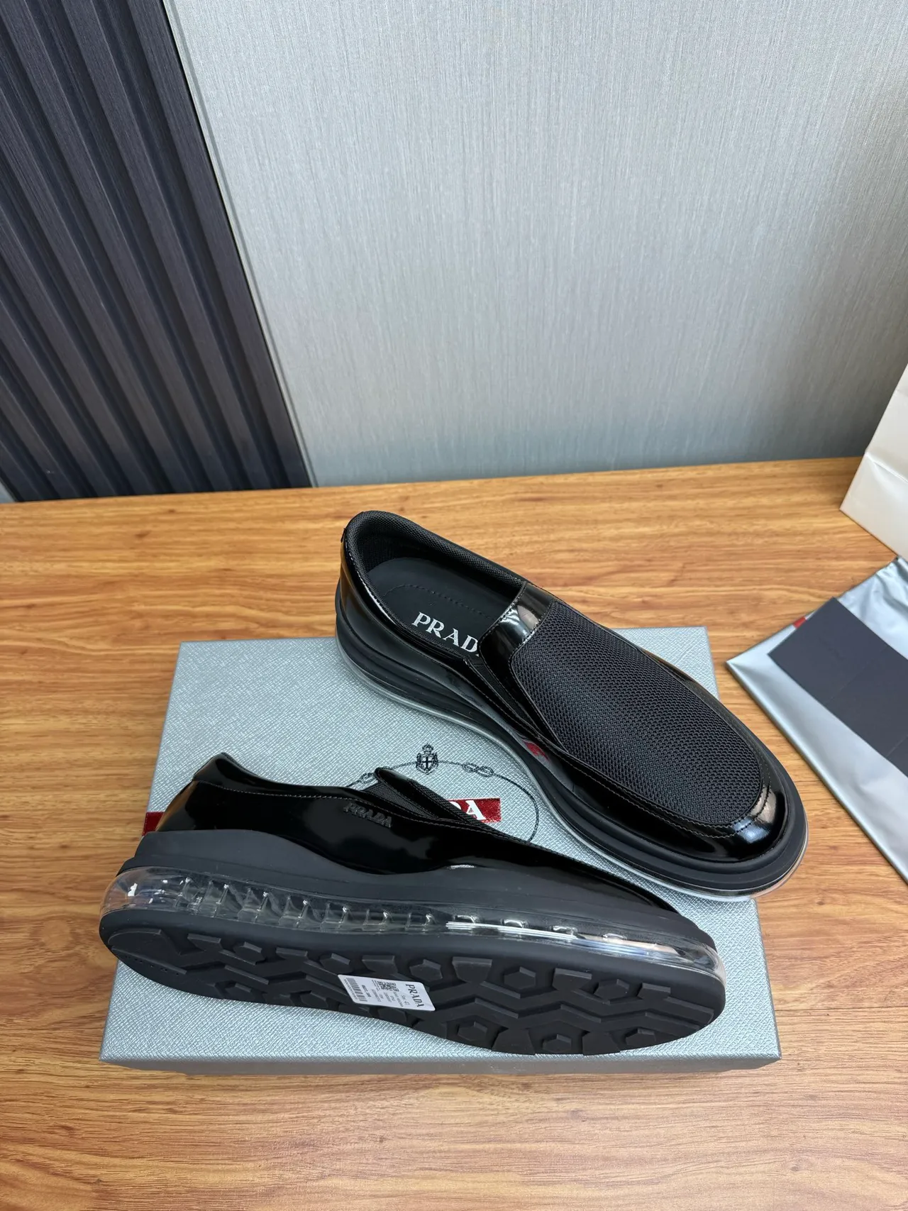 Prada Cloudbust Black Patent and Mesh Loafers 5