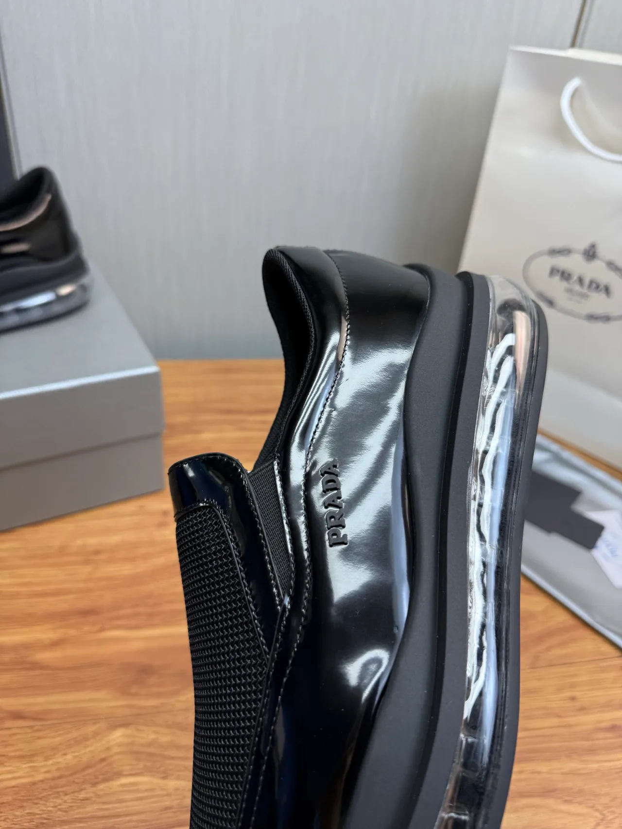 Prada Cloudbust Black Patent and Mesh Loafers 8