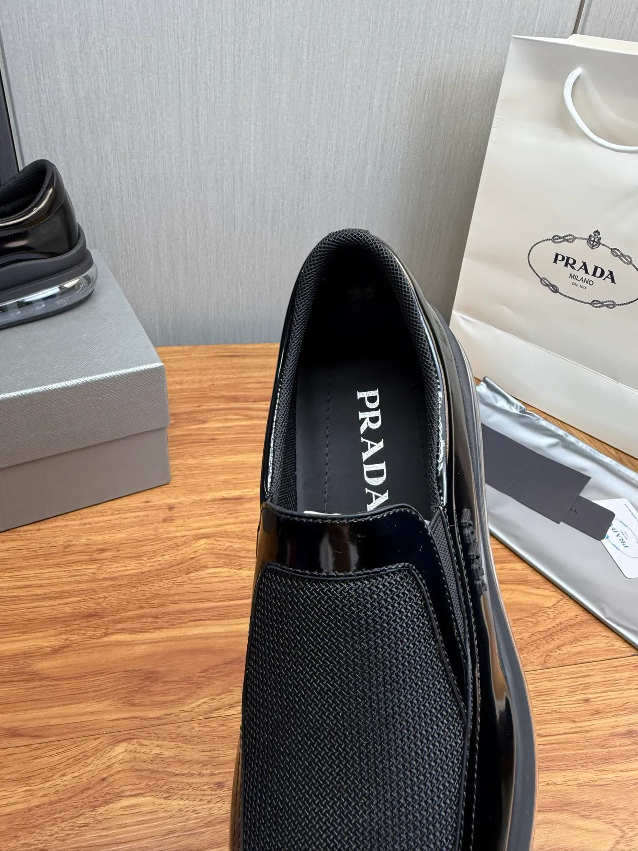 Prada Cloudbust Black Patent and Mesh Loafers 9
